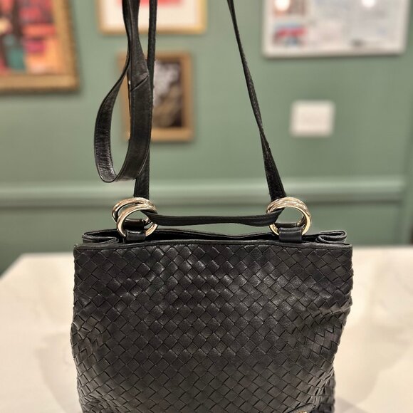 Etienne Aigner Black Woven Leather Convertible Strap Handbag Crossbody Shoulder - Picture 3 of 16